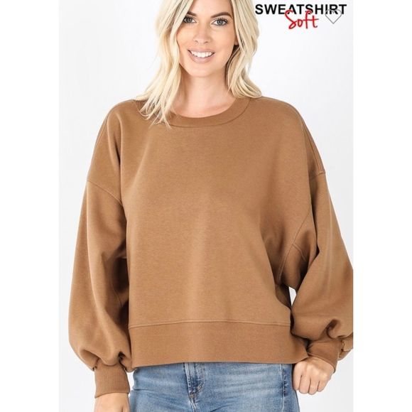 🆕Drop Sleeve Balloon sleeve pullover in camel - Picture 1 of 4